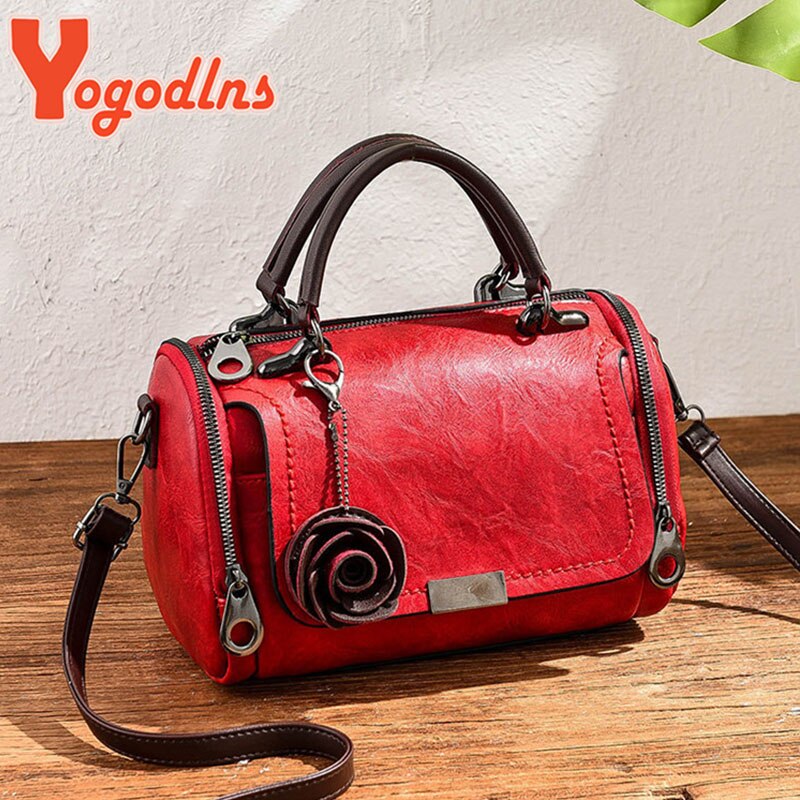 Yogodlns 2022 flowers Pendant Handbag Women&#39;s Boston bags single shoulder bag ladies crossbody bag PU messenger bag