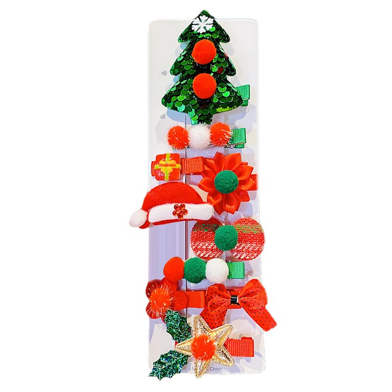 10/pces/conjunto dos desenhos animados presentes de natal conjunto menina grampos de cabelo barrettes ornamento de cabelo bandana crianças grampos de cabelo de natal: 01