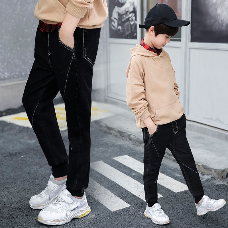 Spring Autumn Kids Boys Denim Trousers Boys Black Denim Skinny Jeans Children Slim Casual Denim Pants 4 5 7 9 11 13