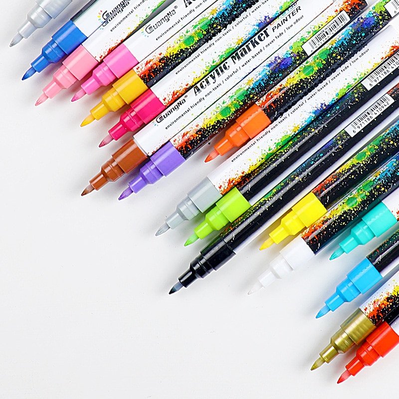 Rotulador de pintura acrílica, juego, 18 colores, para pintar en cerámica, roca, vidrio, madera, tela y madera, 0.7mm