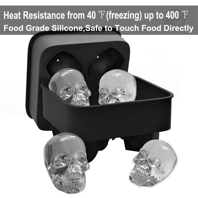 Walfos 1pc butikk isterningsbrett pudding formen 3d skalle silikon 4- hulrom diy ismaskin husholdningsbruk