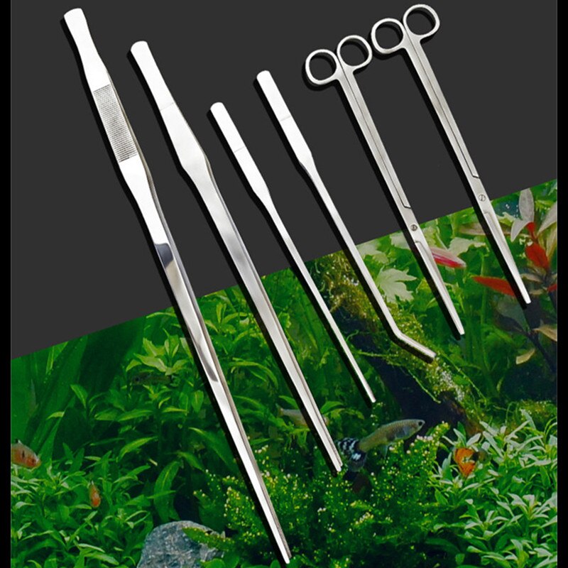 Aquatisch recht gebogen pincet schaar algenkrabber reiniger aquarium aquarium planten gereedschap schaar pincet reinigingsgereedschap houder