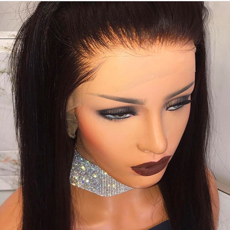 Marquesha 6 Inch Hand Gebonden Zwarte Rechte Synthetische Lace Front Pruik Hittebestendige Diepe Deel Haar Pruiken Met Baby Haar