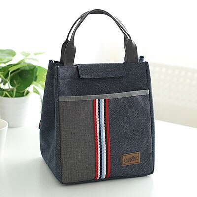 Women Insulated Oxford Lunch Bag Cotton Denim Blue Portable Thermal Lunch Box for Kids Food Cooler Bags Picnic Tote: 80065