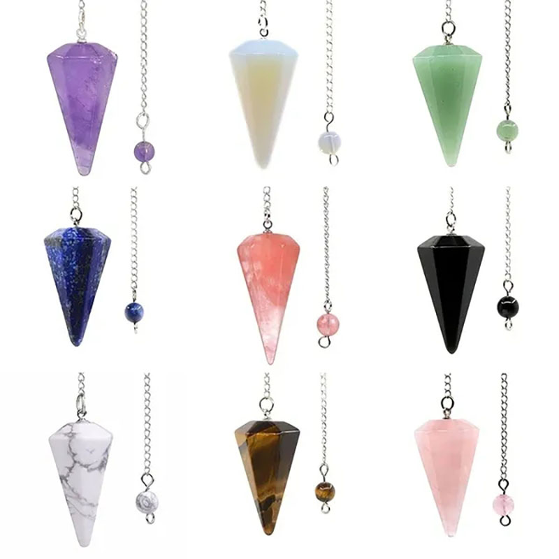 Pedra natural quartzo ágata pingente reiki cura cone ametista charme pêndulo pingentes para adivinhação radiestesia reiki cristais