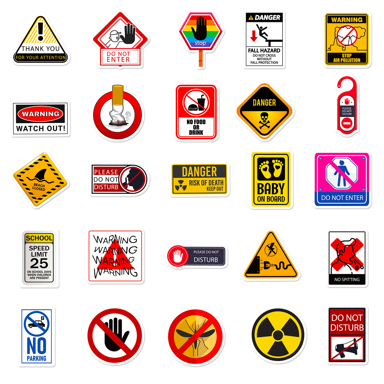 Warning Signs Stickers [50pcs] Bans Cautions Directions Stickers for Helmet Water Bottle Laptop Phone Skateboard Travel