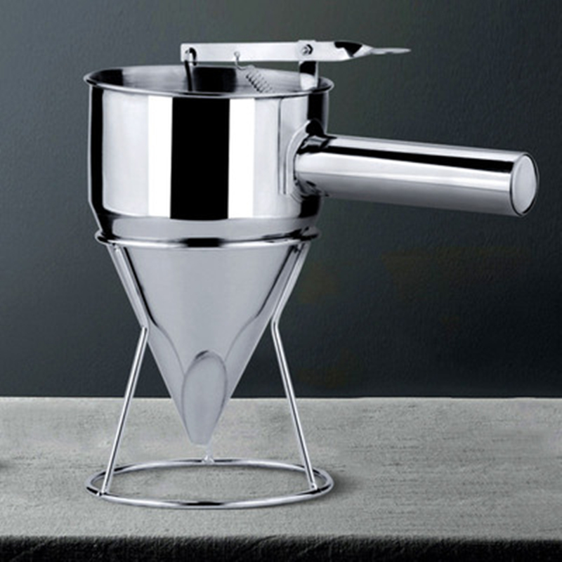 Dispensador de masa de acero con estante, embudo para masa, dispensador para hornear magdalenas, herramientas de cocina