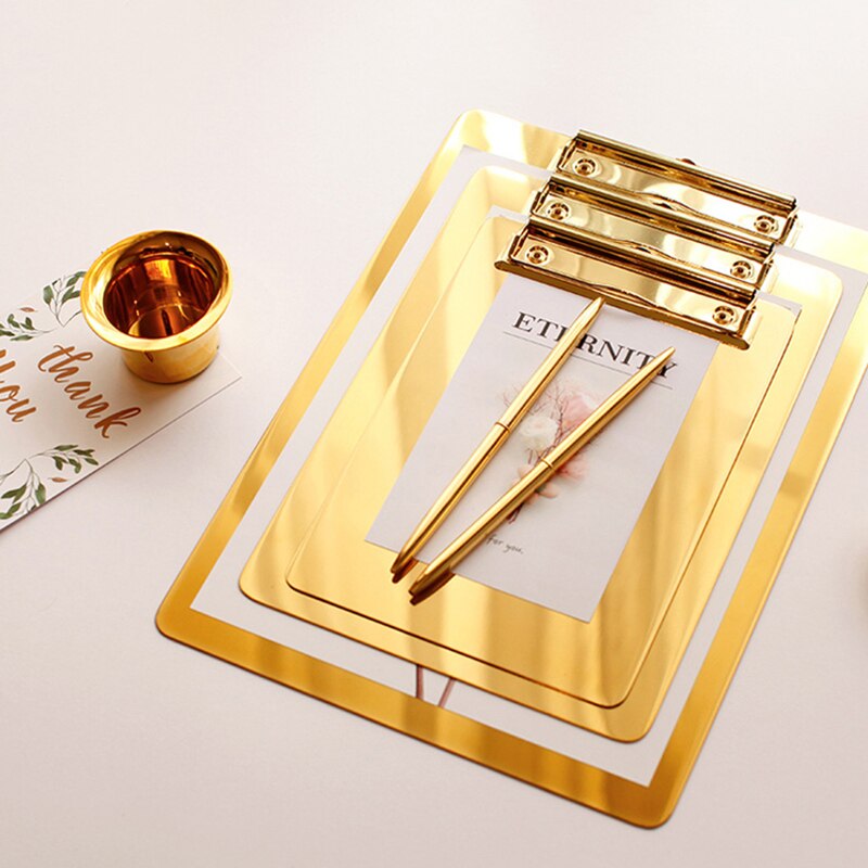 Gold Metal A5 B5 A4 Clipboard Office Desk Ins Paper Folder Sketch Board Office Conference Cardboard File Memo Writing Pad