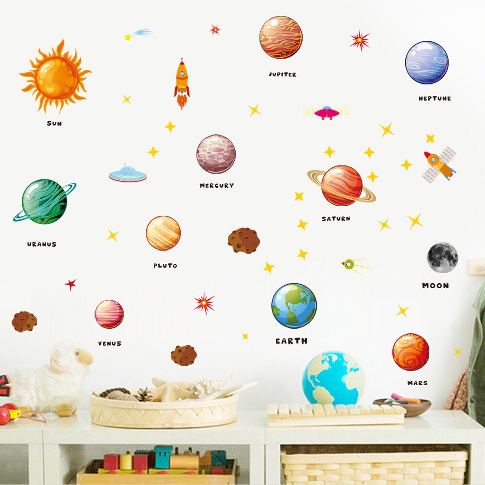 The Solar System Wall Stickers Removable Outer Space Planet Wall Decals To DIY Kids Nursey Bedroom Living Room Home Decoration