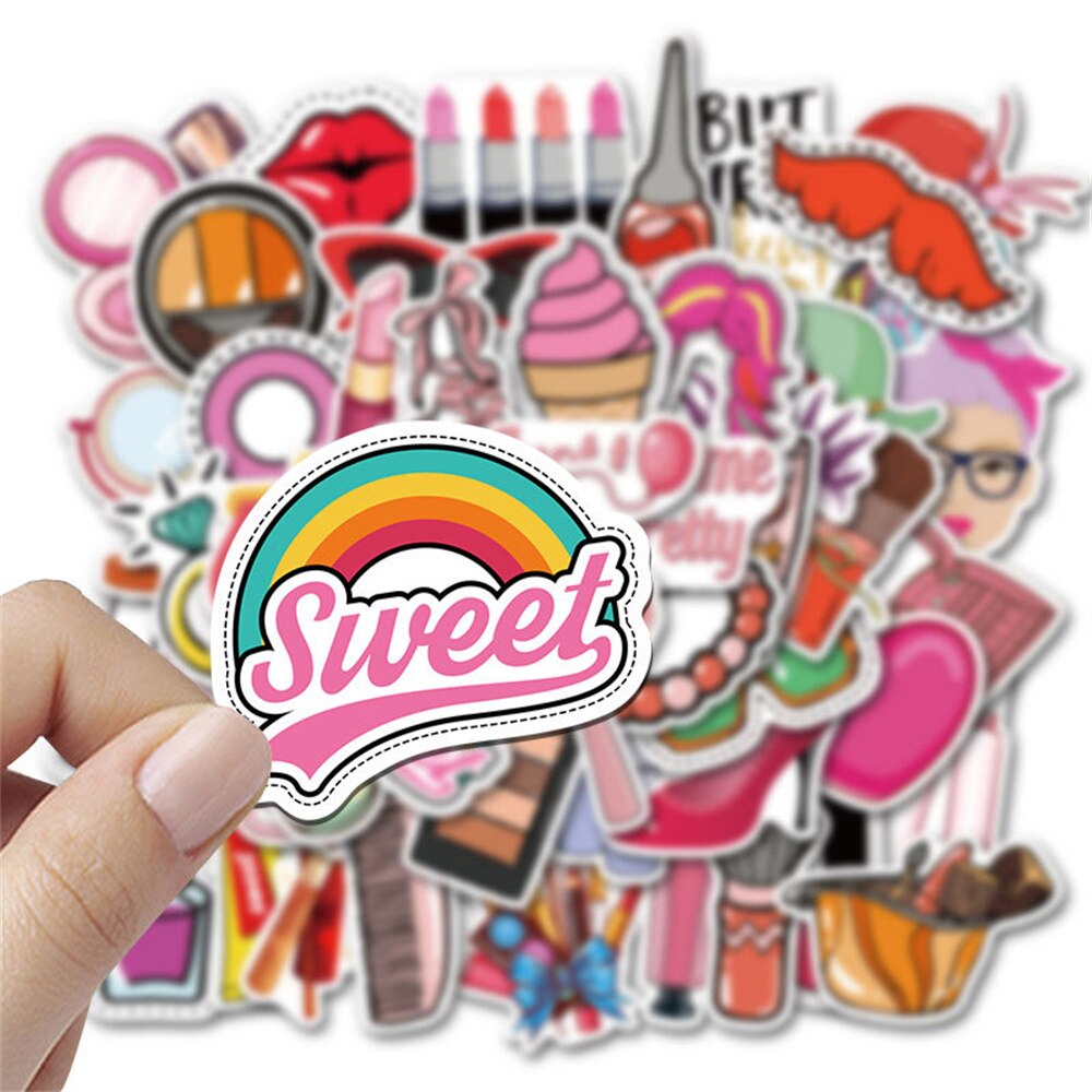 10/30/50Pcs Ins Wind Meisjes Cosmetica Kleine Verse Graffiti Waterdichte Sticker Koffer Notebookrefrigeratorstationeryboxwholesale