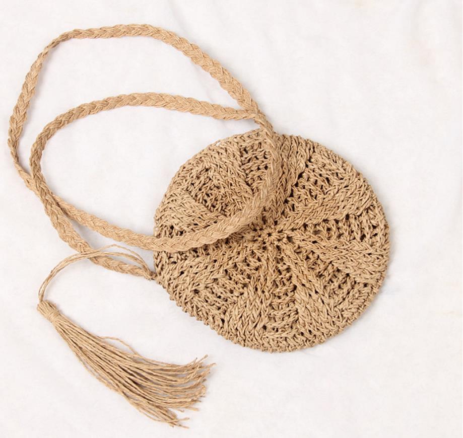 Women Straw Knitted Bag Wallet Round Beach Rattan Crossbody Bag Tote Messenger Purse