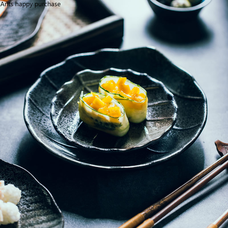 Ceramic Plate Restaurant Pastry Sushi Plate Leaf Shape Decoration Irregular Porcelain Plate Household Kitchen Tableware Dishes