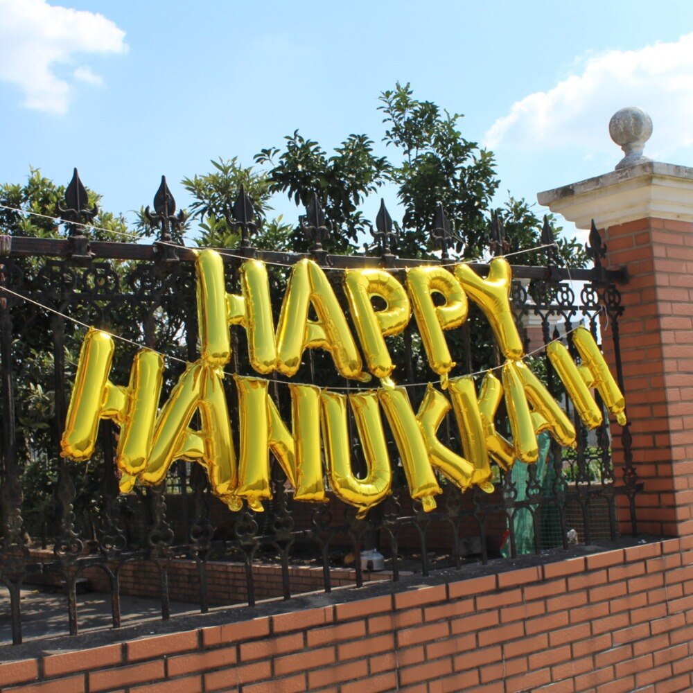 Glad hanukkah banner chanukah bunting judiska firande festival av ljus hanukkah guld ballonger krans dekor