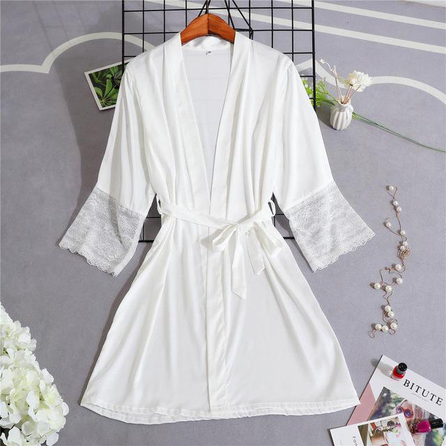 Bata suave para mujer, camisón negro, ropa de dormir, camisón de retazos de encaje, bata de dormir clásica Sexy Negligee, bata de casa: White / M
