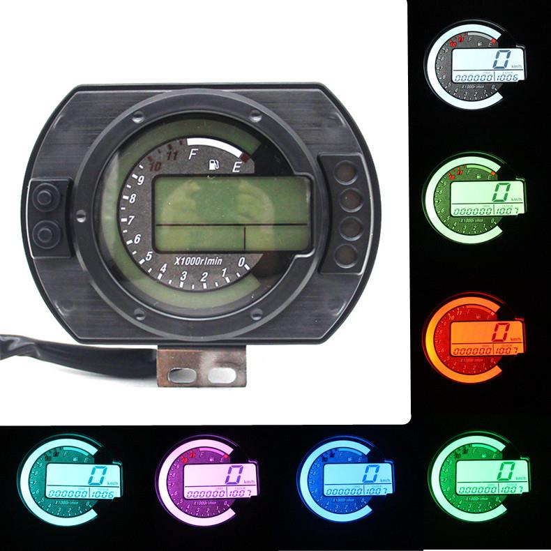 7 Color 12500Rpm Display Motorcycle Digital Speedometer Lcd Gauge Speedometer Tachometer Odometer Instrument Adjustable