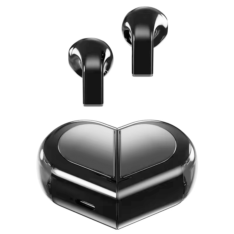 K520 Wireless Earbuds Stereo Earphones With Rotatable Love Heart Shaped Charging Case Low Latency Headphones For Phone Tablet: black