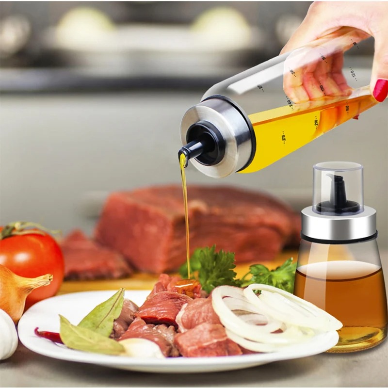 Botella de aceite de condimentos para cocina, botella de salsa, botellas de almacenamiento de vidrio para aceite y vinagre, dispensador de aceite para cocina, 180/300/500ml