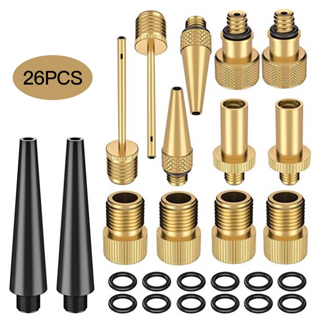 26pcs Copper Bicycle Valve Adapter Set Bike Tire Pump Adapter Kit Inflator Pump Accessory