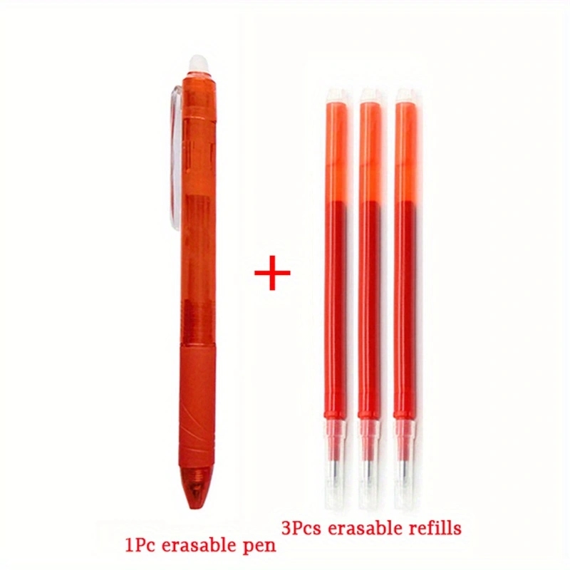 4pcs/set 0.7mm Magic Erasable Gel Pen Set 8 Colors Erasable Refill Rod Gel Ink Stationery Retractable Pens Washable Handle Rods: Red