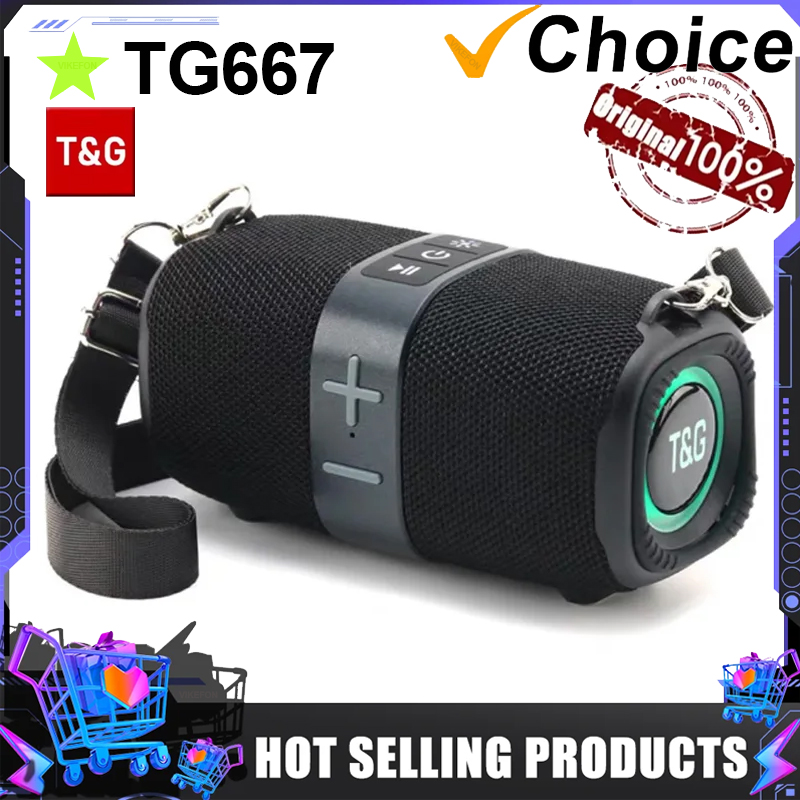 T&G TG667 Altavoz Bluetooth portátil con luz LED cruzada para exteriores, nivel de apariencia pequeño y alto, Compatible con USB/AUX/TF/FM