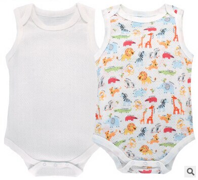 Y473 sommar coola babykläder kroppskläder sommar ultratunn bomullsnät babykläder babydjur tryck 2 st/set: Vit / 9m