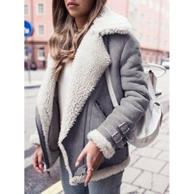 Herfst-Winter Vrouwen Jas Warm Hertenleer Kasjmier Rits Turn Down Kraag Jas Mode Vrouwelijke Lange Mouwen Streewear Jasje: ED00131GR / S