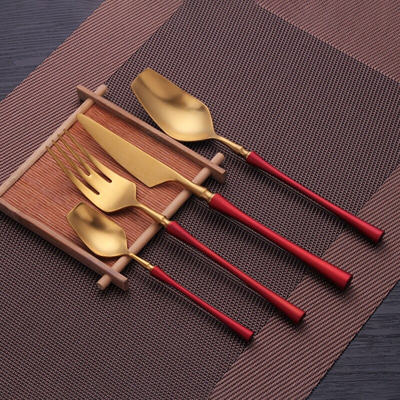 Lyxiga servisset gyllene bestick 304 rostfritt stål bestick middagsset vitguld sked gaffel kniv bestick kit servis set: Rödguld 4 st