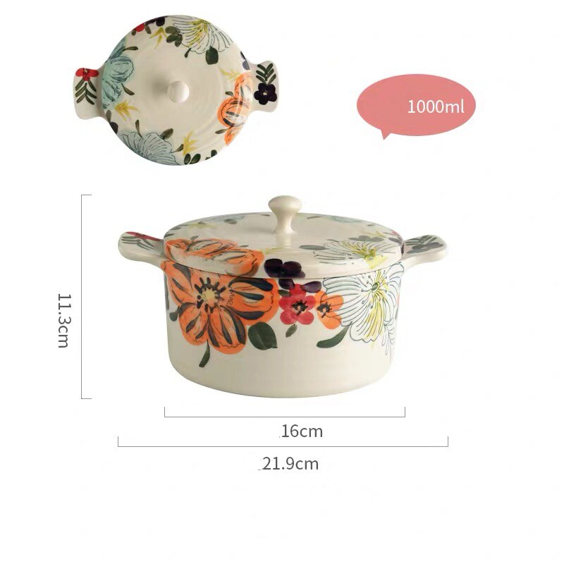 Flower Blooming Ceramic Dinnerware Set Personality Bowl Fish Plate Saucer 6/8/10 Inch Plate Double Ear Noodle Soup Bowl: 6.3inch noodle bowl