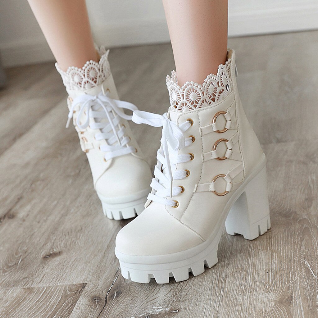 Bota feminina gótica coreana, calçado renda cor pura salto alto moderno inverno sapatos # g4