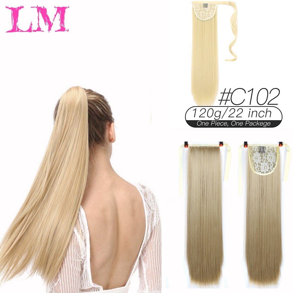 Lm 22''synthetic Haar Lange Rechte Hoge Temperatuur Fiber Wrap Around Paardenstaart Hair Extension Paardenstaart Pruik Paardenstaart