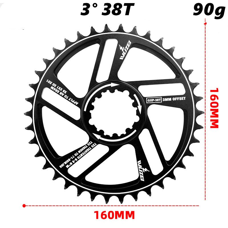 WUZEI-plato GXP para bicicleta de montaña, rueda de cadena para SRAM X9 XX1 X0, montaje directo Offset, 3mm, 30T, 32T, 34T, 36T, 38T, 40T, 42T: 3mm 38T