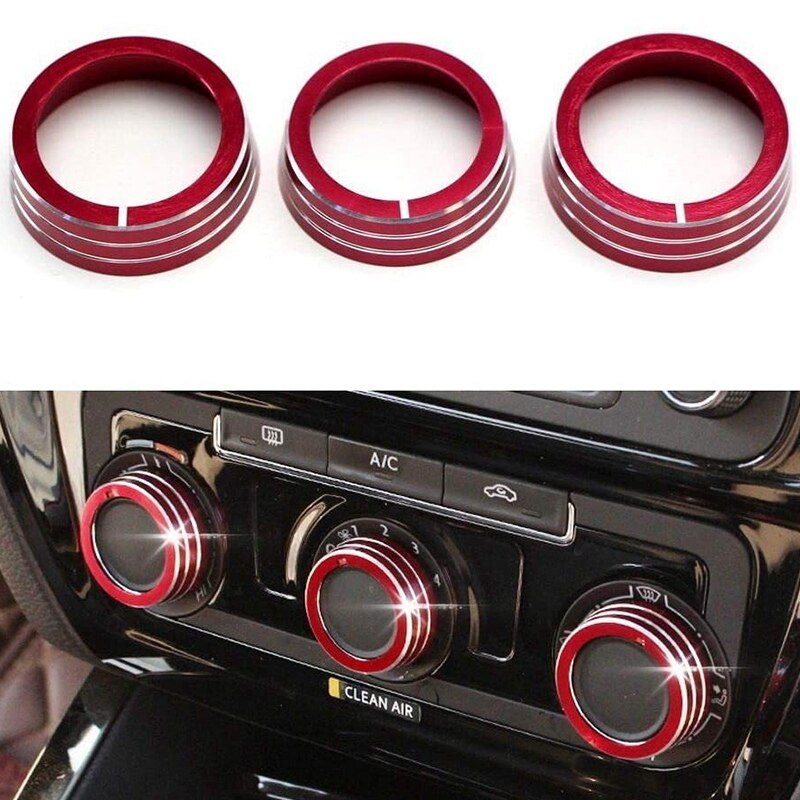 3 Pcs Red Aluminum AC Climate Control Ring Knob Covers Compatible for MK6 Golf Jetta