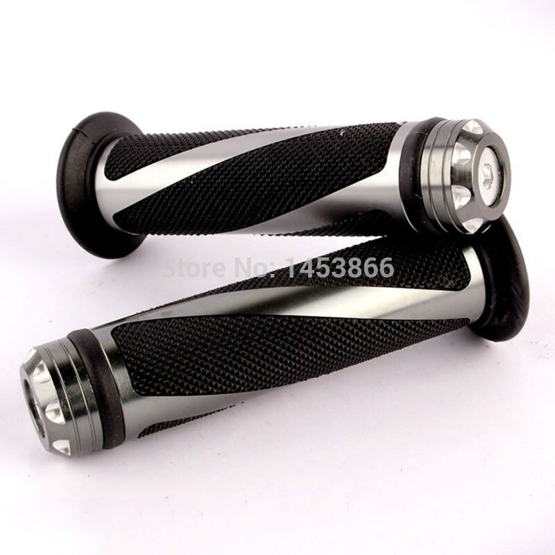 evomosa Motorcycle Street Sport Bike Aluminium 7/8&quot; 22mm Handle Bar Rubber Grips Chopper Cruiser Bobber Grips With Bar Ends: Titanium