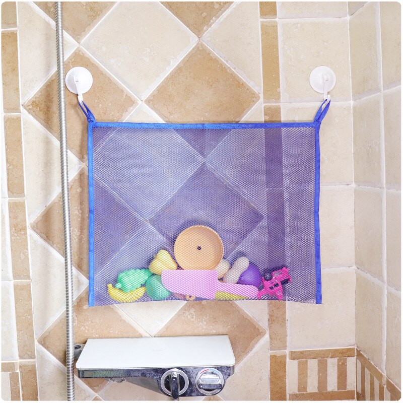 Baby badeværelse mesh taske barn bad legetøj opbevaringspose netto sugekop kurve væg mesh taske med sugekop: Stor blå