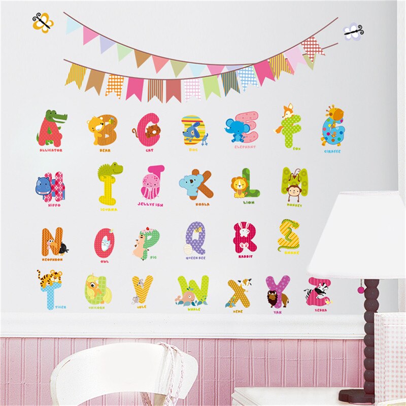 A-Z Alfabet & Dieren Letters Engels Vinyl Mural Muurstickers Decals Kwekerij Kinderkamer Decor Voor Muur Home Decoratie