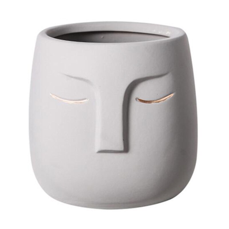 Jarrones de cerámica para decoración del hogar, maceta de cara humana nórdica, jarrón de Buda, escultura artística para habitación, arreglo de flores, macetas de cerámica verde: Gris claro / 12X12X10cm