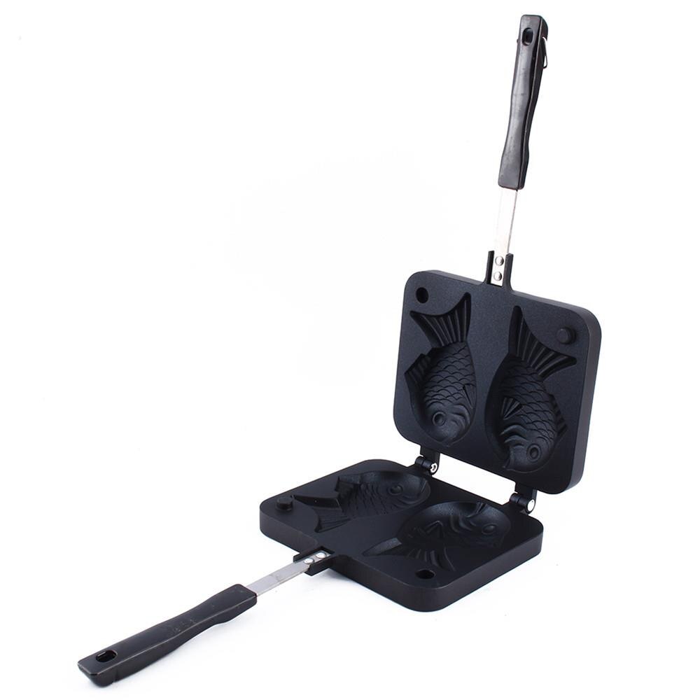 Japanse Vis-Vormige Cake Bakvormen Ijs Vis Kegel Taiyaki Wafel Grill Pan Gas Gebruik Non-stick 2 mallen Plaat Bakken Tool