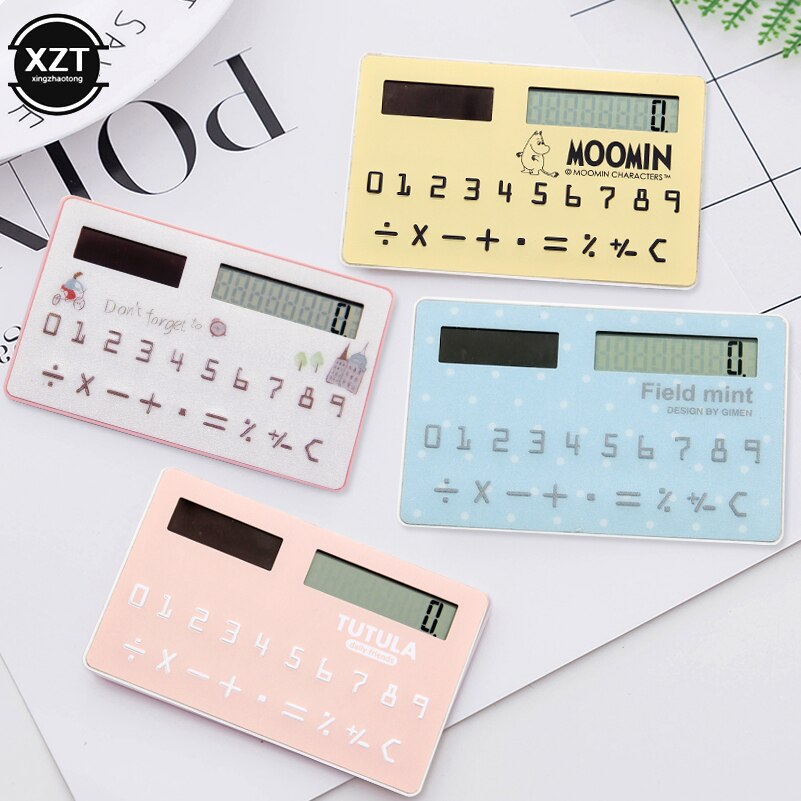 Solar Calculator Ultra Thin Mini Card Sized 8-Digit Portable Solar Powered Cartoon Pocket Calculator Stationery