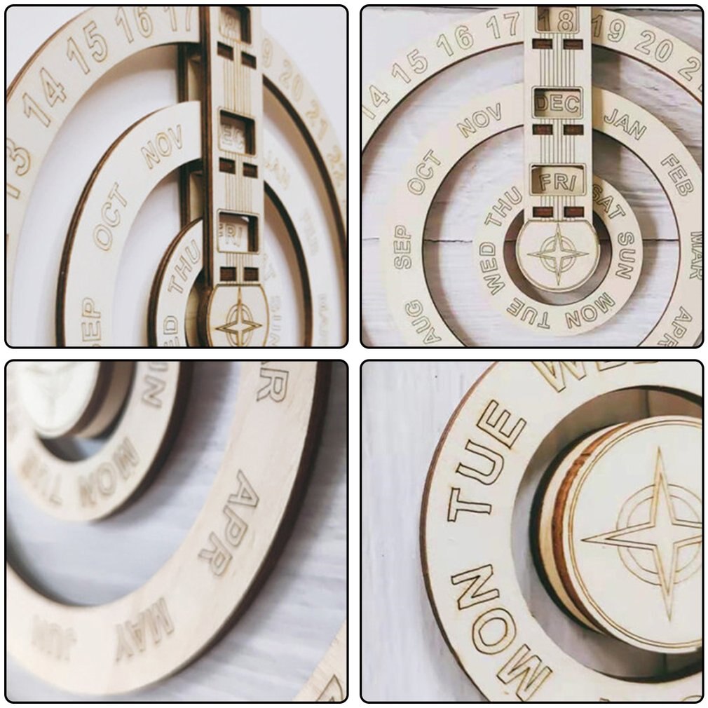 Wooden Wall Calendar Circular Rotating Calendar Wall Decoration Perpetual Calendar Table Wall Hanging Crafts Decor