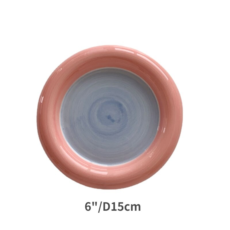 6 &quot;8&quot; plato de desayuno gordito coreano plato de almacenamiento de joyas plato de pastel de postre plato de almacenamiento de frutas tazón plano platos bonitos platos de cerámica: 6inch pinkblue