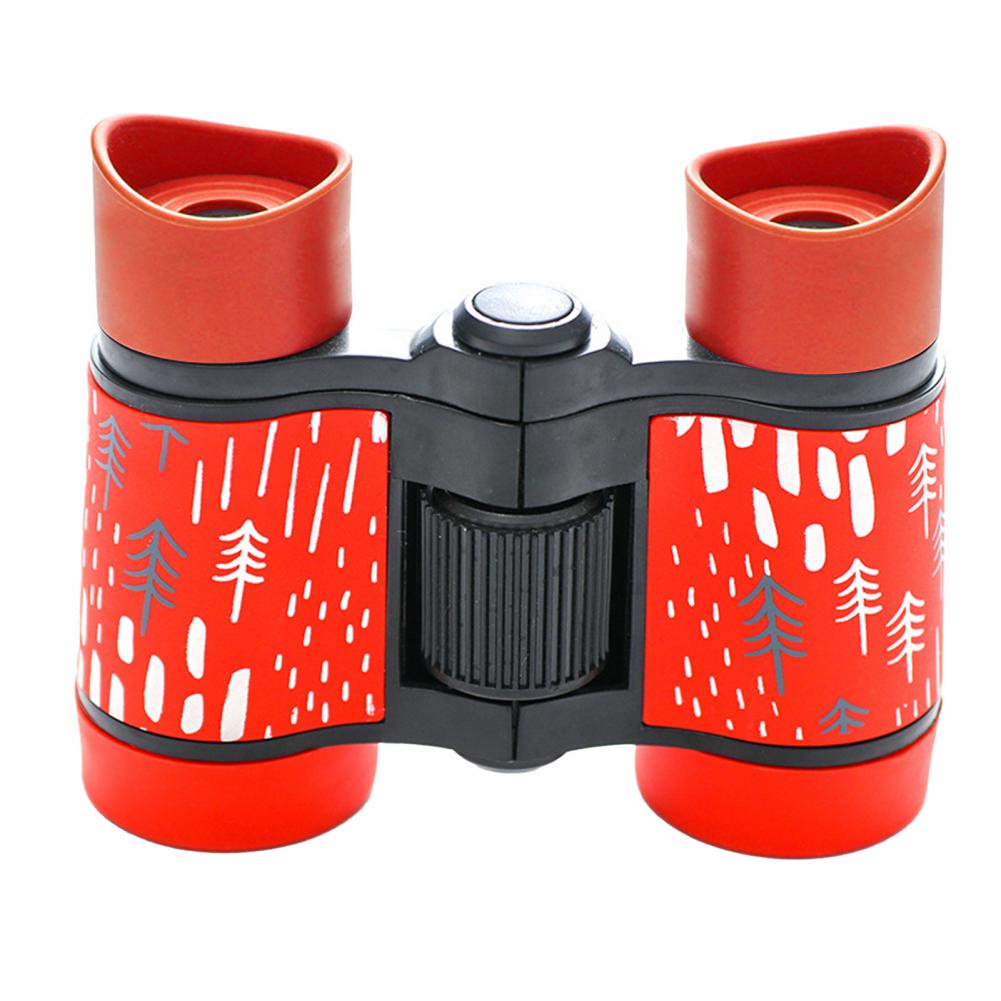Jumelles pour enfants 4x jumelles enfants petit télescope outil d'observation d'observation des oiseaux jumelles d'extérieur de dessin animé: Rouge