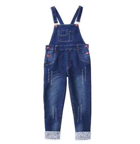 Denim overalls til piger jeans efterår børn bukser børn tøj piger jumpsuit 4 8 10 12 år barn flåede bukser: 6