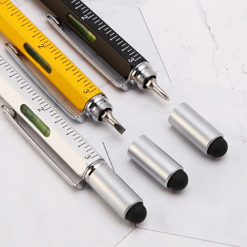 6 in 1 metal pen Multifunction Tool Ballpoint Pen Screwdriver Ruler Spirit Level