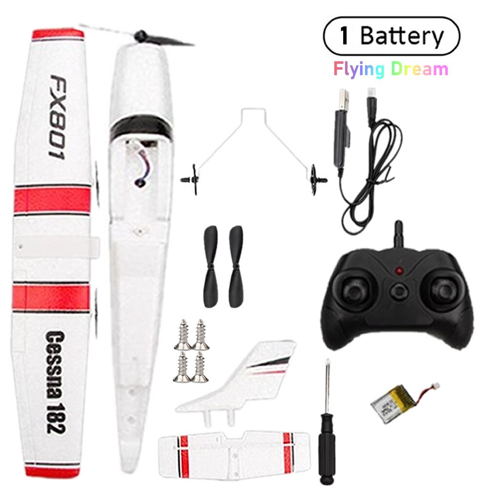 FX801 Rc Vliegtuig Afstandsbediening Duurzaam Epp Schuim Vliegtuig Speelgoed Diy Vaste Vleugel Vliegtuigen Outdoor Beginner Elektrische Vliegtuig Speelgoed Jongen: 1 Batteries Plane