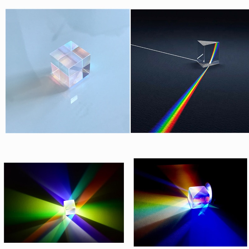 Color Prism Dichroic Cube Triangular Prisms Optical K9 Glass Teaching Equipment 6sides Light Cube Rainbow Photography Glass