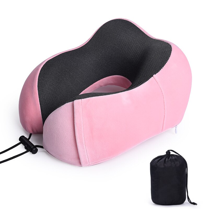 1PC en Mousse à Mémoire De Forme En Forme de U Cou Oreillers Doux Rebond Espace Oreiller De Voyage Solide Cervicale Soins Literie: pink