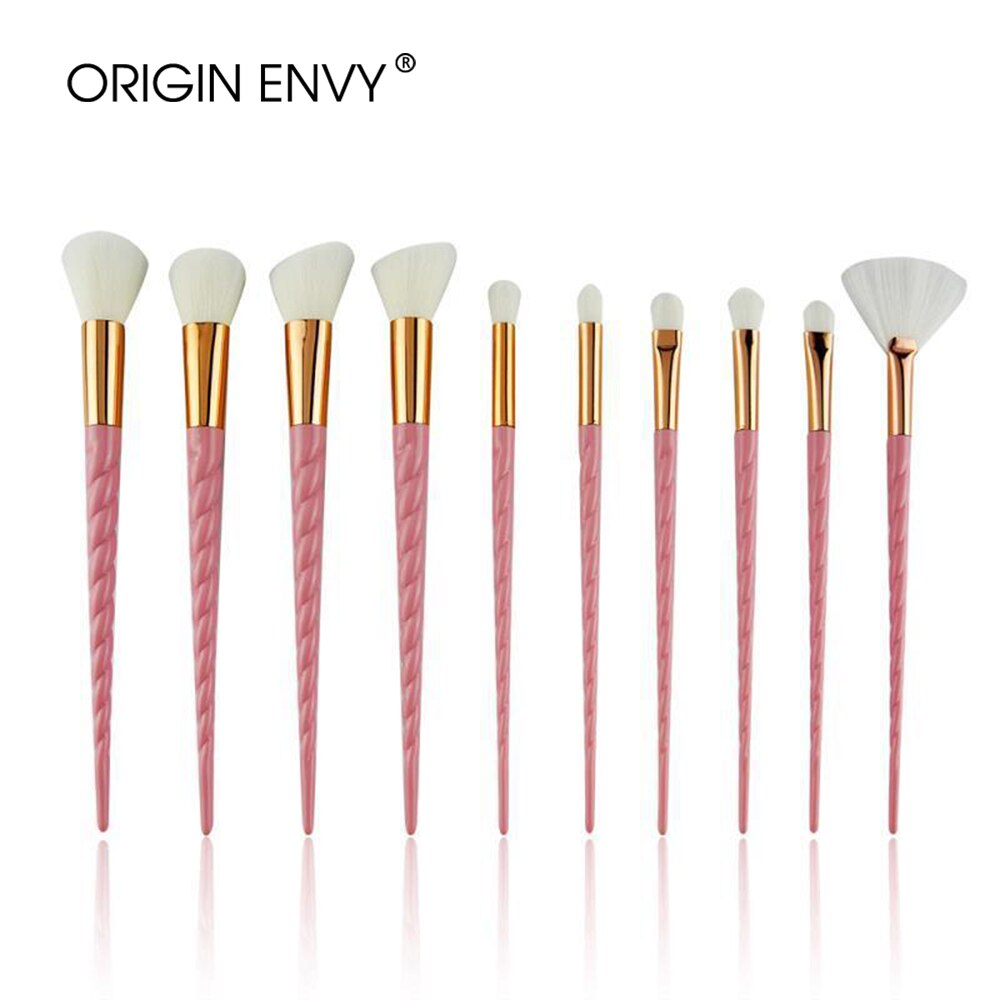 ORIGIN ENVY 10 Uds multifunción unicornio brocha de maquillaje blanco Patrón En Espiral pinceles de maquillaje en forma de cuerno brocha para cejas brocha para sombra de ojos: Pink