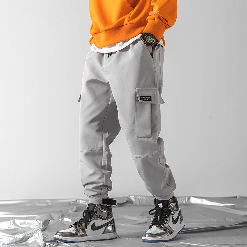Män svarta joggingbyxor höst vinter herr stora fickor harem cargo byxor herr streetwear overall träningsbyxor byxor
