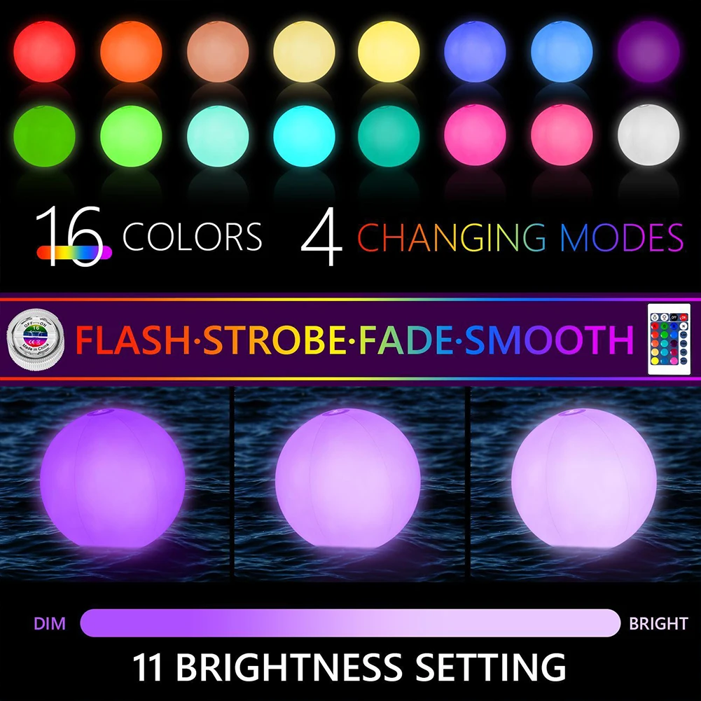 Pelota de playa inflable para piscina, globo LED brillante de 16 colores, 60/90cm, juego de agua para verano, deportiva