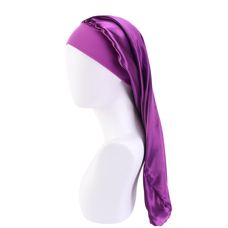 Gorro de satén para dormir para hombre y mujer, gorro de satén elástico con borde ancho, gorro de pelo largo para dormir, gorro de noche para el cuidado del cabello, Unisex: plum
